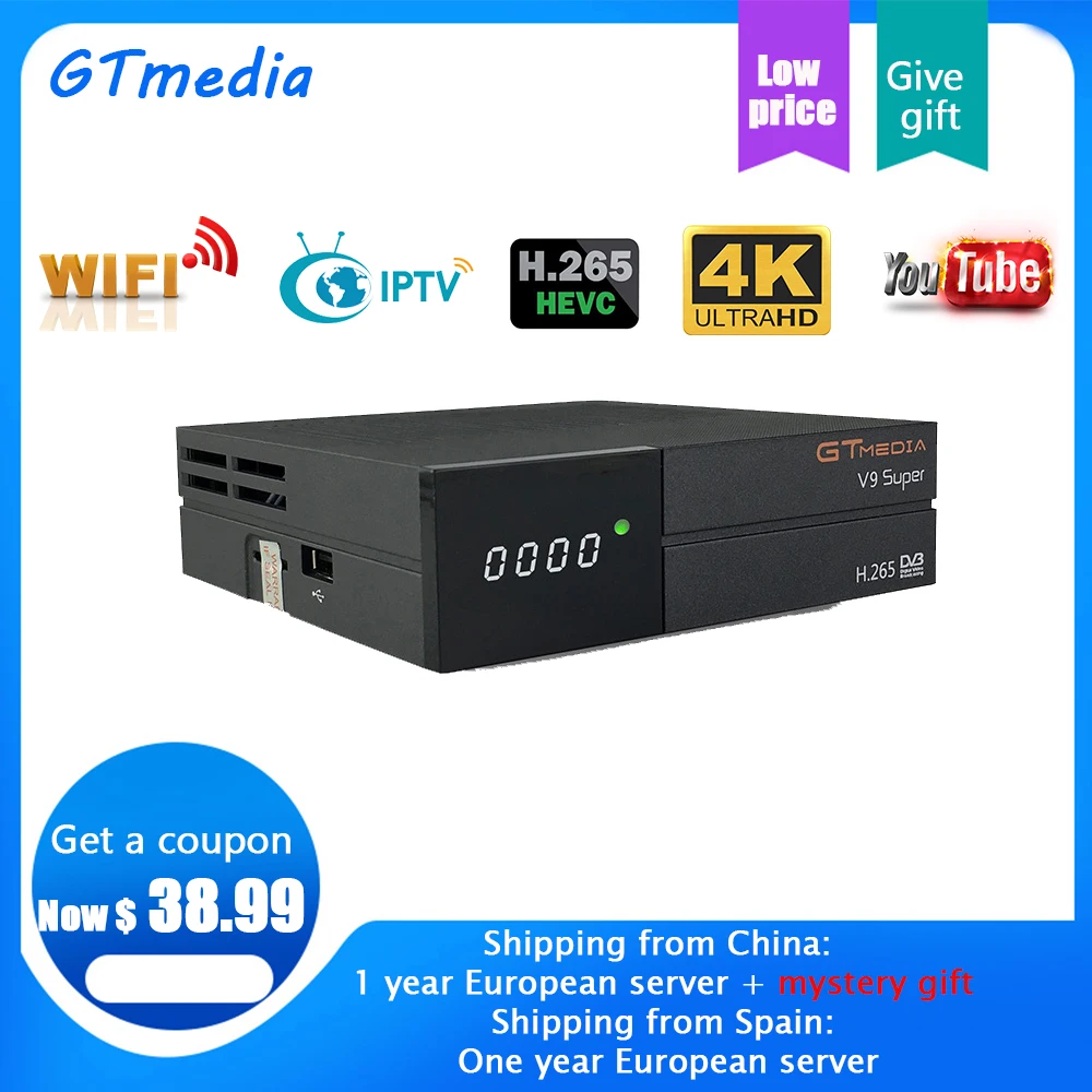 

2020 gtmedia v9 super hd satellite receiver DVB S2 decoder h.265 built in wifi 1 year cline updated by gtmedia v8 nova receiver