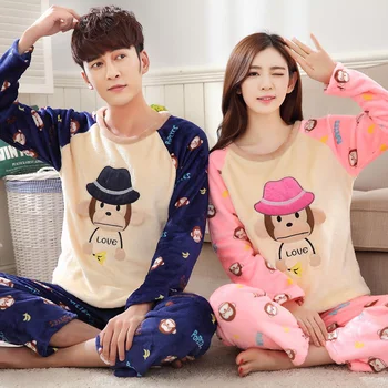 

Couple Pajamas Autumn Winter Warm Flannel Thicken Pajamas For Men Long Sleeve pyjamas women pijama hombre Christmas Sleepwear