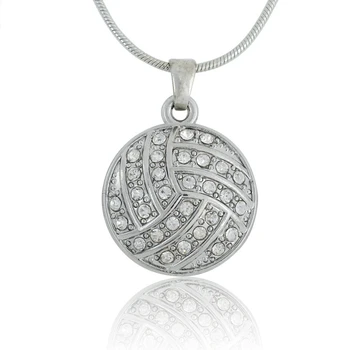 

Clear Rhinestone VOLLEYBALL Round Pendant Necklace Exquisite Crystal Ball Women Man Sport Jewelry Gift Wholesale