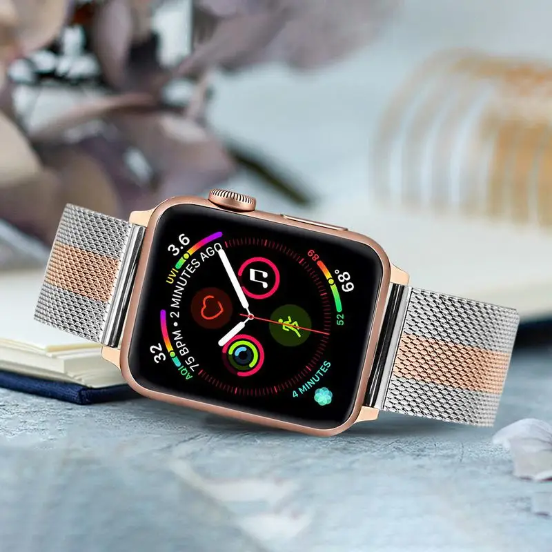 Миланская петля, ремешок из нержавеющей стали для часов Apple Watch iWatch, серия 5, 4, 3, 2, 1, 44 мм, 40 мм, 42 мм, 38 мм, сетчатый ремешок, браслет