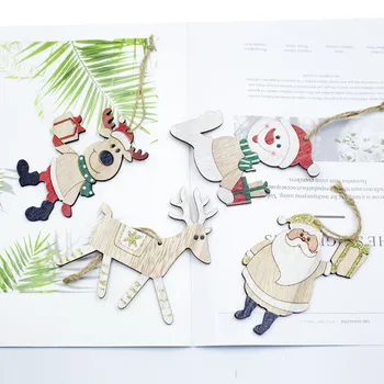 

4pcs New Year 2021 Elk Wooden Crafts Pendants Ornaments Noel Christmas Tree Decorations for Home Kids Adornos De Navidad 2020
