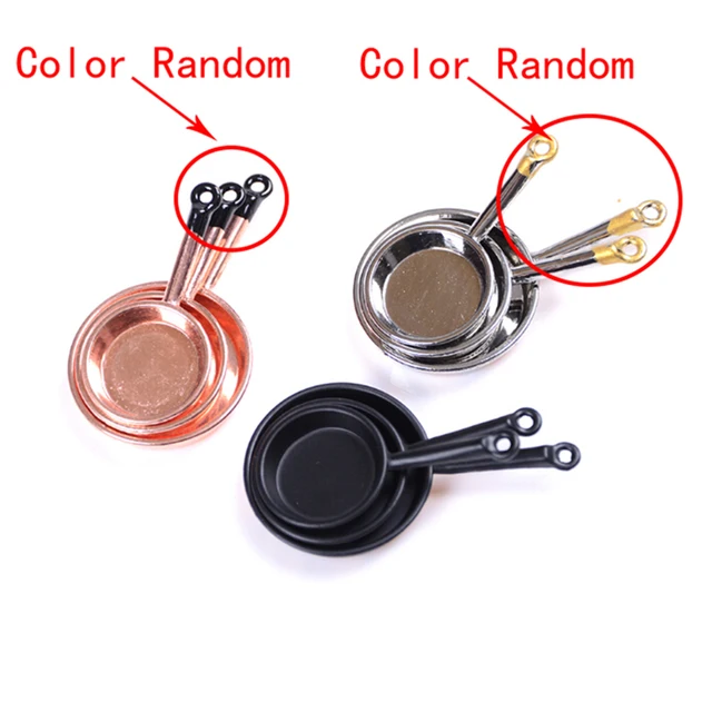 1set 1/12 Scale Dollhouse Miniature Metal Frypan Frying Pans Cooking Pot Cookware Kitchen Accessories 4