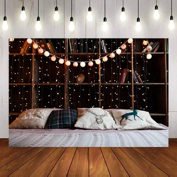 

Photography Background Winter Light Lamp Bed Christmas Pillow Baby Customized Photographic Photo Studio Backdrop Photo Prop