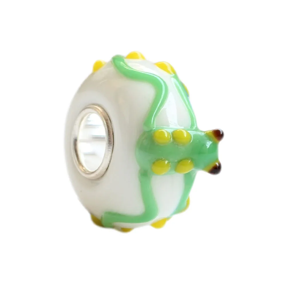 Perky Pollywog Glass bead with Solid Sterling Silver Tube .925 Stamped Fit European Snake Chains&ampBracelet | Украшения и