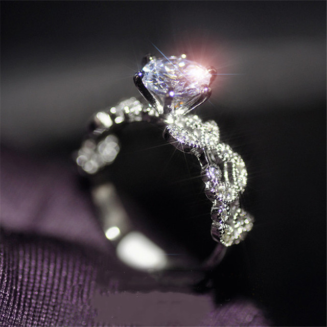 Diamond Rings For Women Zircon Charms Bridal White Gold Engagement Promise Ring Trendy Korean Marriage Jewelry Wholesale
