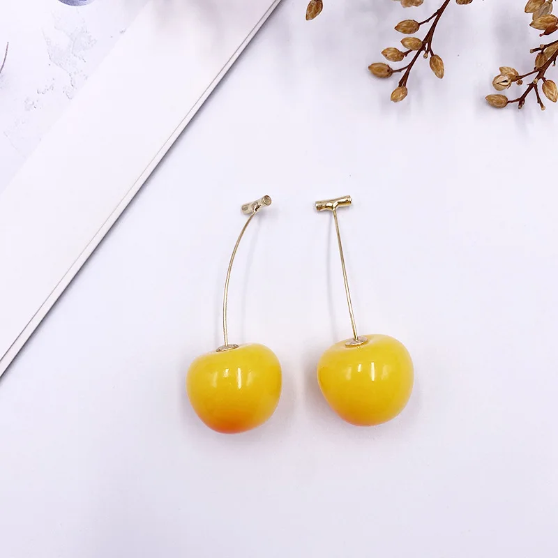 Korean Sweet Cherry Earrings Long statement Earrings for Women Acrylic Resin Colorful Fruit Dangle Earring Red Blue Pink Cherry