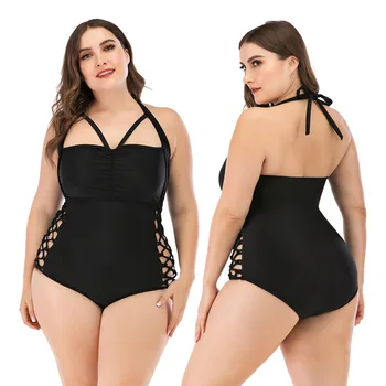 

Swimsuits Woman Big Size Monokini Push Up May Plus One Piece Swimsuit One-Piece Suits Fat Swimwear Cover Cup Openwork Solid