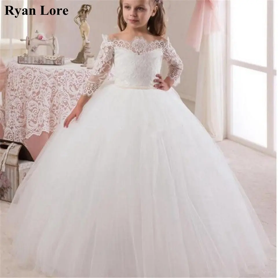 

White/Ivory Elegant Ball Gown Fower Girl Dresses 2020 Boat Neck Princess Dress For Weddings Holy First Communion Pageant Gowns