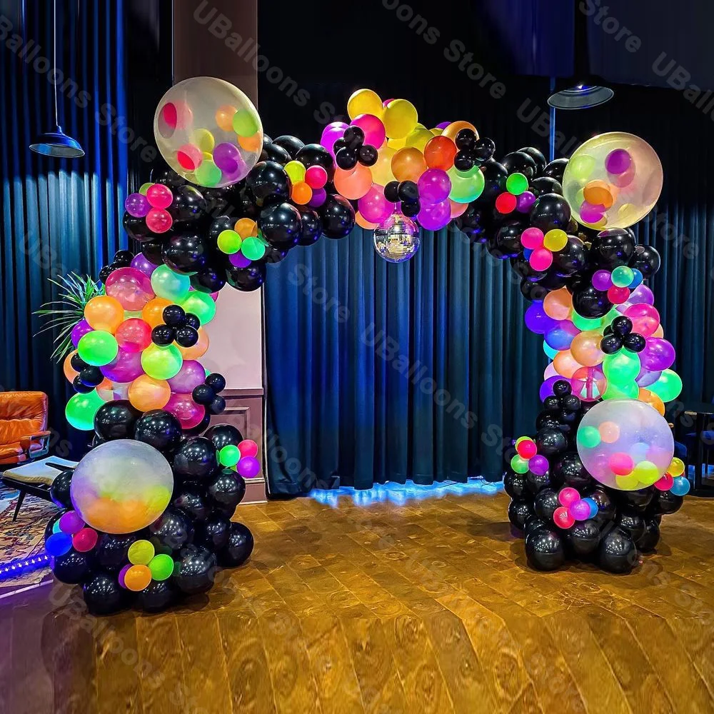 1 Set Glowing Balloons Arch Black Neon Globos Glow Balloon Garland for Baby Shower Wedding Birthday Party Decoratiions | Дом и сад