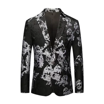 

YASUGUOJI Plyesxale Men Blazer 2020 Slim Fit Mens Floral Blazer Famous Brand Black Velvet Blazer 6XL Vintage Stage Wear Clothes