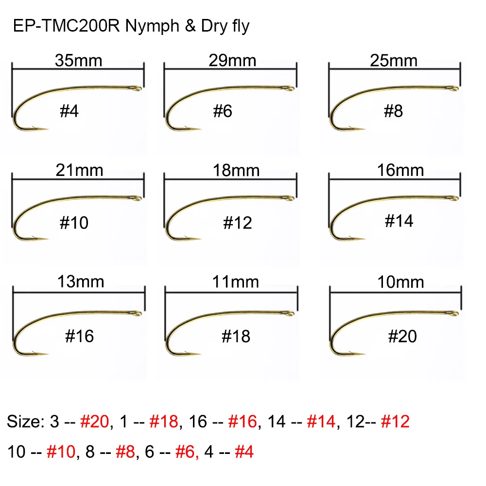 100 шт. Eupheng EP-TMC200R Nymph сухой мухобойка Стандартный трос 3X длинный прямой глаз полупадение точка кованые крючки для ловли нахлыстом - Цвет: EP-TMC200R Nymph Dry