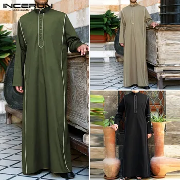 

INCERUN 2020 Mens Clothing Robe Long Sleeve Saudi Arab Thobe Jubba Thobe Men Kaftan Middle East Islamic Jubba Thobe Muslim Dress