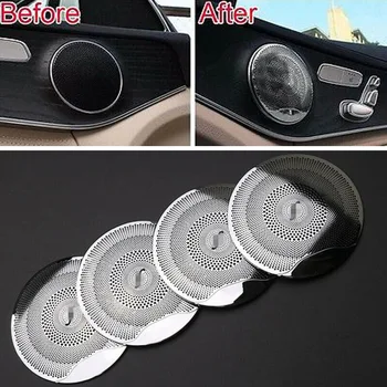 

Set Speaker Cover Car Auto 4Pcs Inner Stainless Steel Silver Replacement