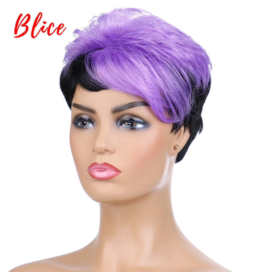

Blice Synthetic Hair Wigs Short Natural Wavy Wigs For Women Free Shipping Heat Resistant Mix Color 1B/Purple Wig