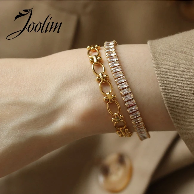 

JOOLIM 2020 Trendy Jewelry Wholesale High End Pvd Plated Finish Brass Shinny Zirconia Pave Charm Luxury Bracelet for Women