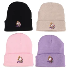 Шапка с вышивкой единорога шапка для девочек Женская Зимняя Теплая Шапка красивая мягкая вязаная уличная холодная шапка зимняя женская шапка для девочек