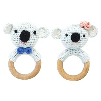 

Baby Wooden Teether Ring DIY Crochet Koala Rattle Soother Bracelet Infant Teething Molar Play Toys