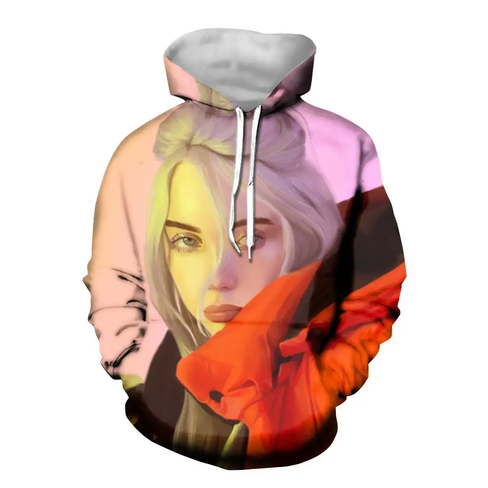THIKIN Мода Billie Eilish принт для женщин толстовки пуловер хип хоп шляпа для подростка Уличная свитер женский большой XS-4XL - Цвет: AHMQ029Z72