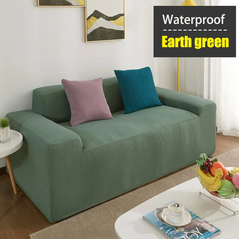 Earth green Водонепроницаемый 13 сплошной цвет ткань искусство противоскользящие стрейч диван крышка большой эластичный диван мебель чехол - Цвет: Earth green