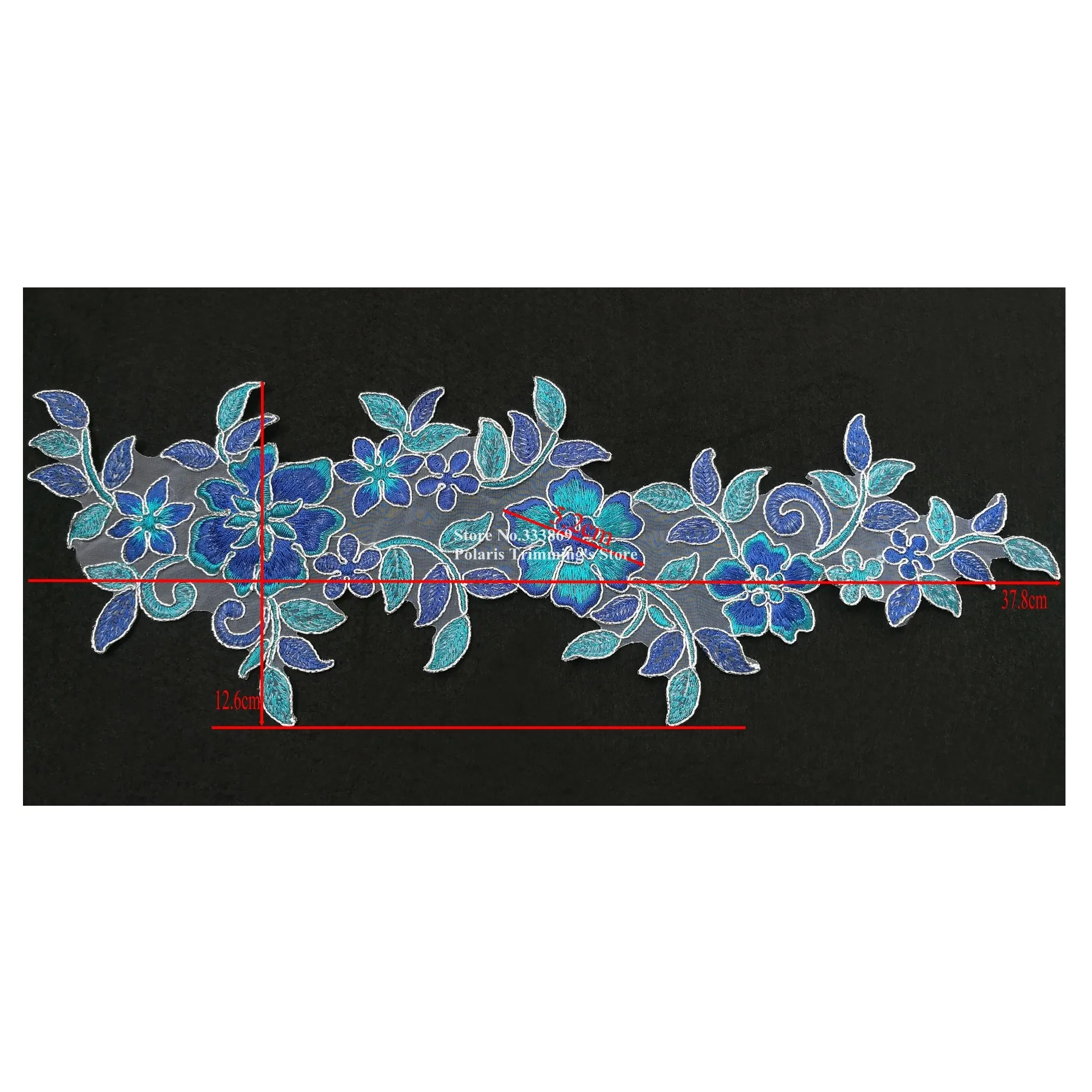 2 шт./лот x новые синие/бирюзовые/Серебристые кружевные аппликации из органзы с