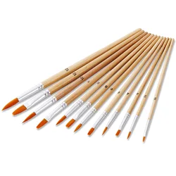 12 pcs Drawing Brushes Watercolor Brushes 6 Pointed 6 Flat Head Log Rod Color Oil Painting Brush Art Supplies