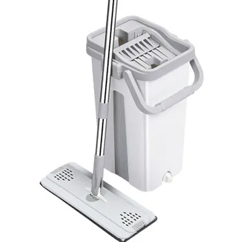 

Flat Mop Rotation Free Hand Washing Mop Household Wooden Floor Squeeze Clean Kitchen Cloth Wooden Lazy Floor Bucket Tiles Mop