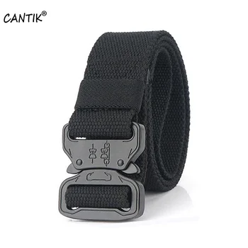 

CANTIK New Woven Canvas Clothing Jeans Accessorie Slide Cobra Buckle Metal Belts Outdoor Tactical Design Nylon Belt Men CBCA176