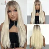 EASIHAIR Light Platinum Blonde Synthetic Straight Wigs with Bangs Long Ombre Women's Wigs Heat Resistant Natural Faker Hair 1