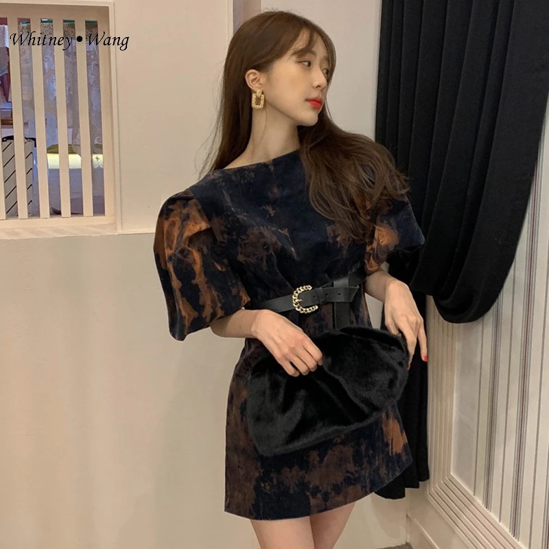 WHITNEY WANG,, Весенняя мода, уличная одежда, с принтом, с пышными рукавами, с поясом, платье для женщин, винтажное платье для девочек