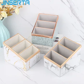 

JINSERTA Marble Storage Box Cosmetic Makeup Brush Wallet Phone Remote Control Organizer Home Office Desktop Sundries Decor