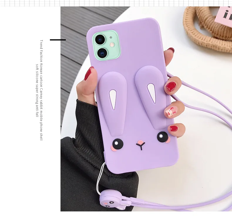 Восхитительный чехол для телефона с кроликом для iPhone 11 Pro Max 11 защитный высококачественный силиконовый чехол для iPhone 11 с бесплатным шнурком