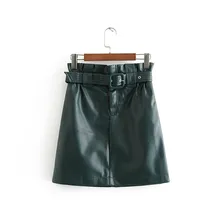 Женская шикарная юбка из искусственной кожи, женская зимняя мини-юбка с завышенной талией и поясом на молнии, винтажные женские стильные повседневные юбки Mujer