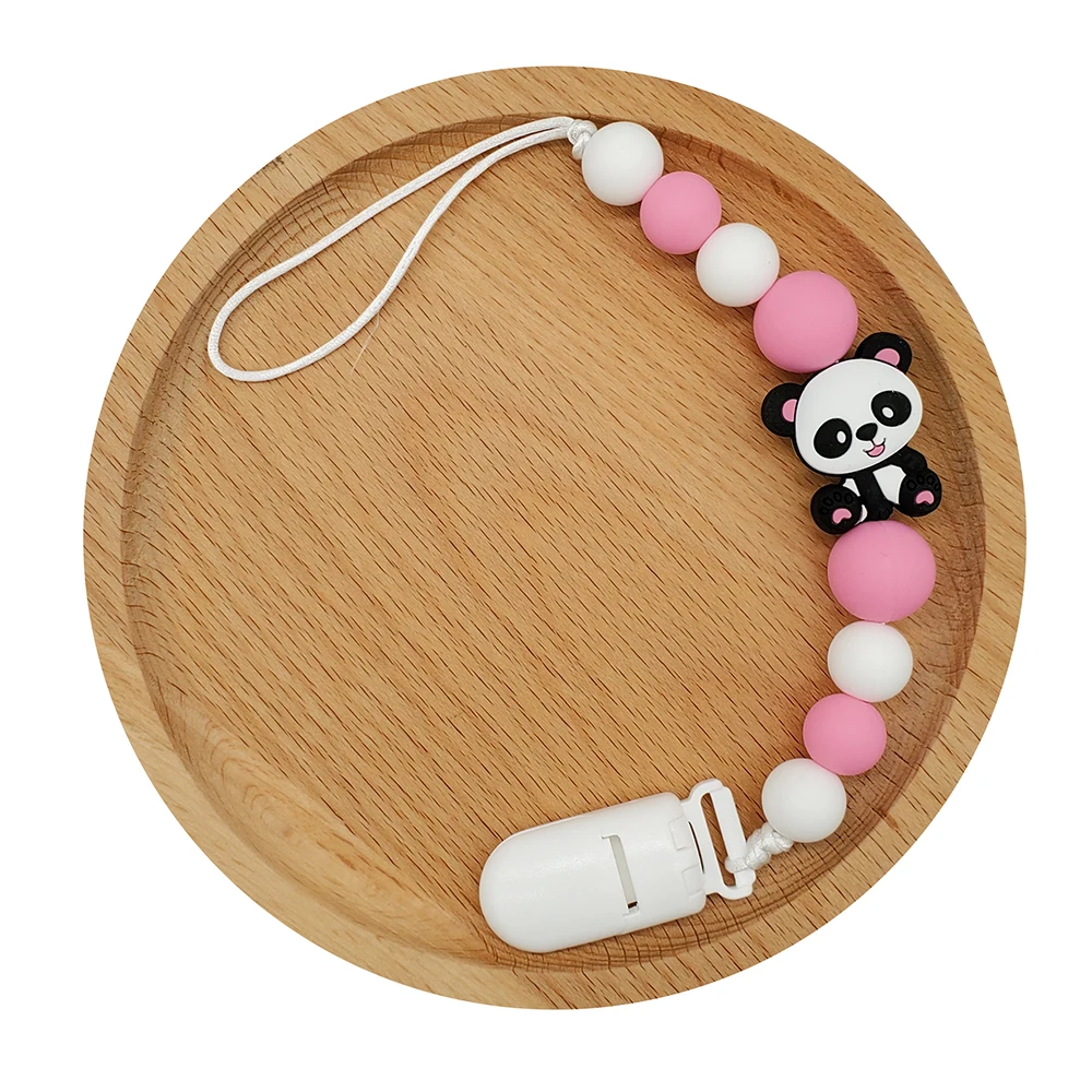 teether chain Силиконовые Прорезыватели для зубов в форме панды из мультфильма, пищевая форма, Детские Прорезыватели для зубов, бусины, сделай сам, набор с цепочкой-пустышкой для детского продукта - Цвет: teether chain