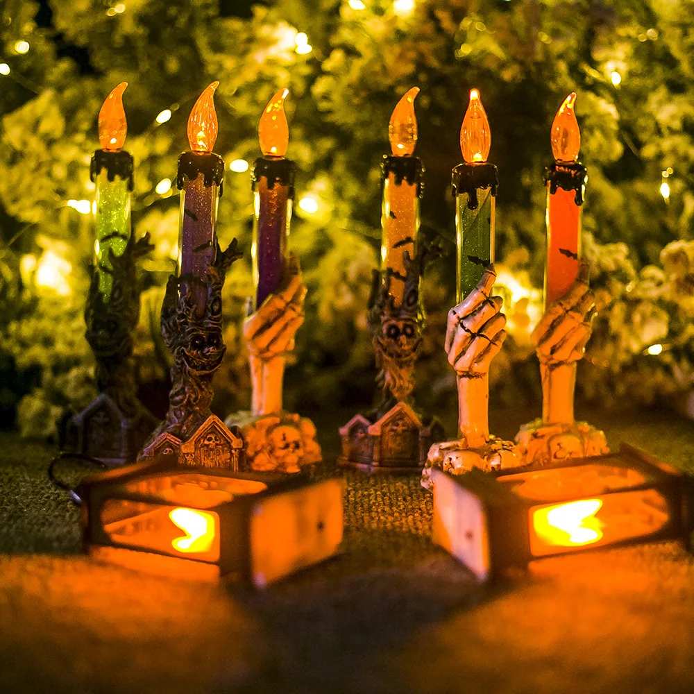 Украшение на празднование Хэллоуина светодиодный лампы в форме свечи серьги рука скелета-призрака в форме руки Электронная свеча лампа для вечеринка в честь Хэллоуина, праздник лампа