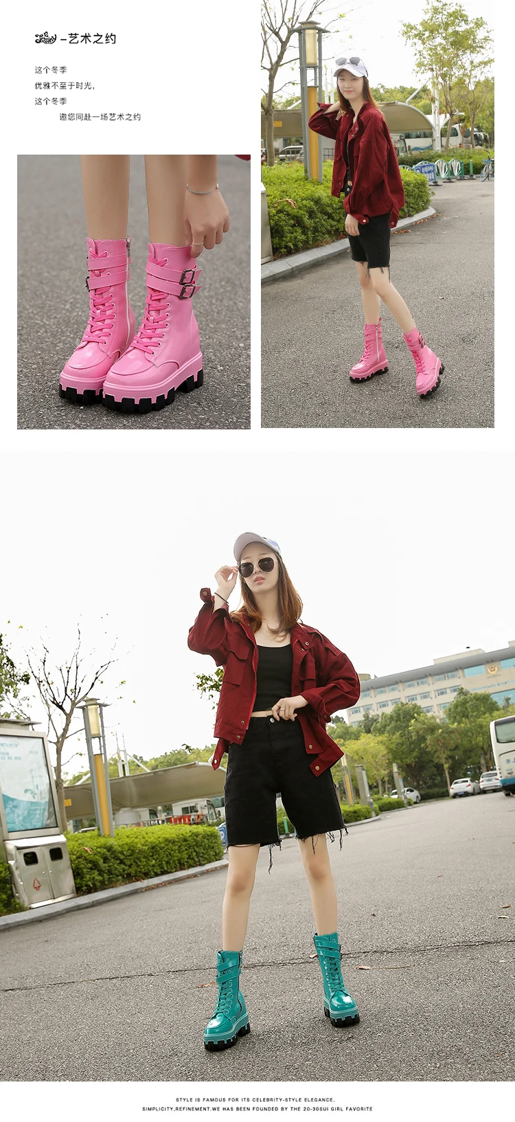 Fujin Women Mid Calf Boots Candy Color Fashion Girl Shoes Patent Leather Spring Autumn High Heels Boots for Woman Autumn Shoes
