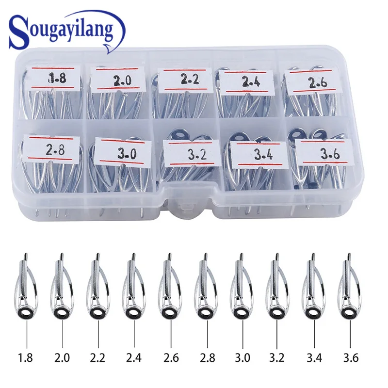 

Sougayilang 50pcs/box Top Fishing Rod Rings 10 Sizes Ceramic Stainless Steel Fishing Rods Guide Ring Set Eye Rod Accessories
