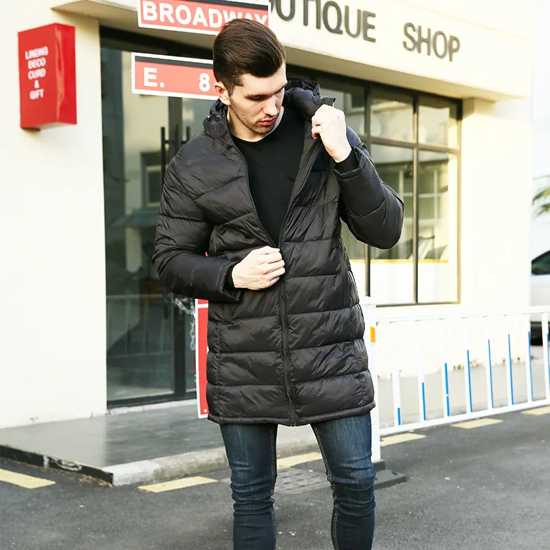 

2019 Winter long down jacket coat men hooded Slim Europe long jacket youth autumn men's cotton pad light men cotton padded