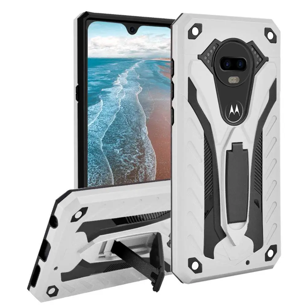 Серебристый Чехол для MOTO G7 G6 G5 Plus Play power Cover Военная Броня двухслойная Защитная подставка чехол для MOTO E5 E4 Plus Play Cover - Цвет: Серебристый