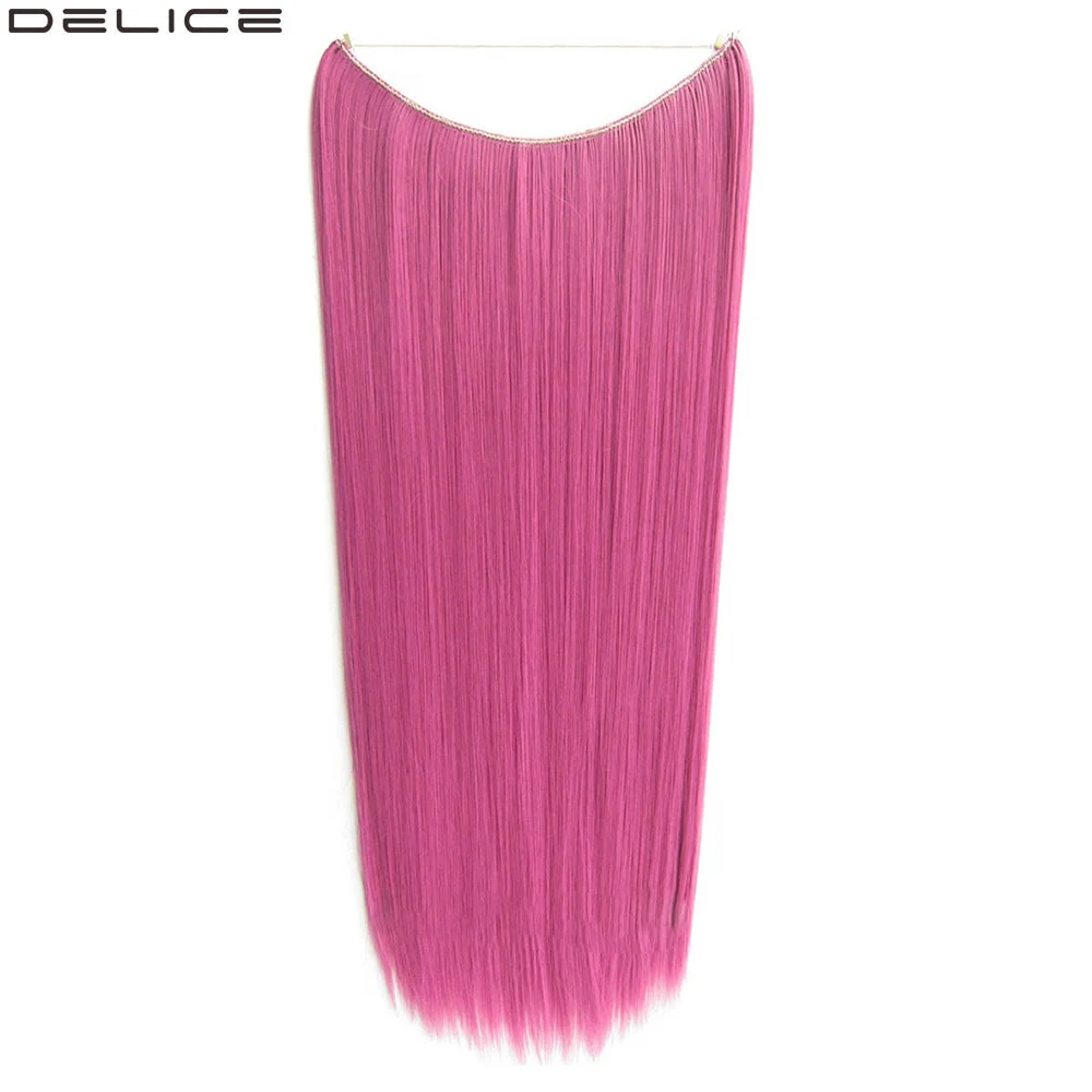 Delice Для женщин синтетический длинный прямой волос Невидимый леска волосы расширения без клипы радуга розовый 100 г/шт