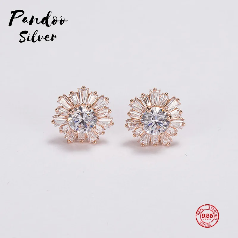 Pandoo модная подвеска Стерлинговое Серебро 1:1 Реплика, золотой Солнечный цветок серьги-гвоздики с рисунком женские Роскошные Ювелирные изделия Подарки