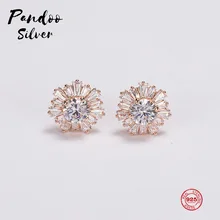 Pandoo модная подвеска Стерлинговое Серебро 1:1 Реплика, золотой Солнечный цветок серьги-гвоздики с рисунком женские Роскошные Ювелирные изделия Подарки