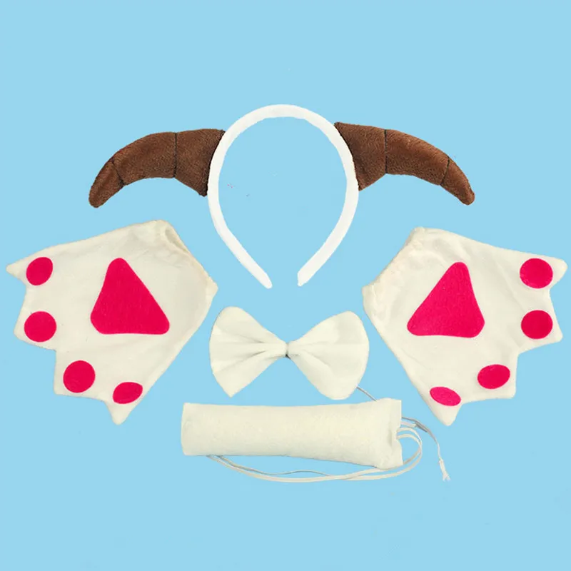 

New Animal Sheep Goat Horn Headband Bow Tie Tail Paws Gloves Cosplay Costume Accessories Halloween Party Favor Wedding