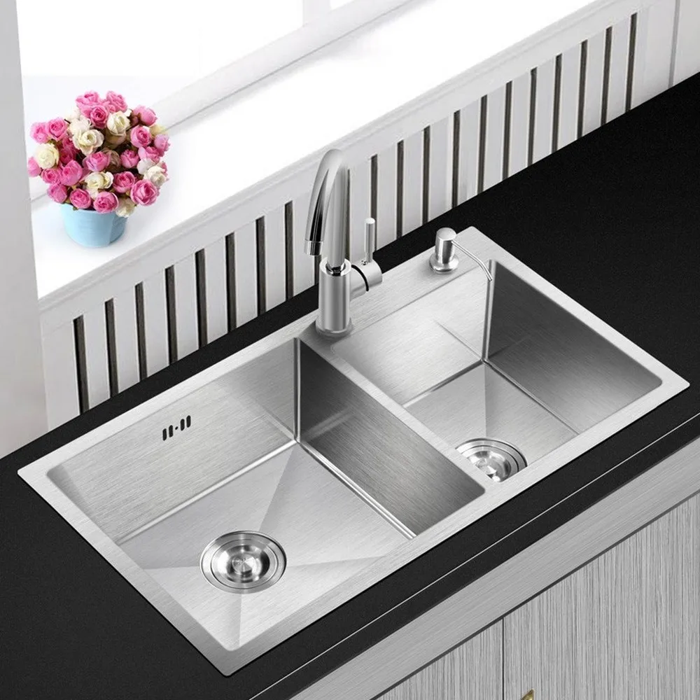 

Double Brushed Silver Kitchen Large Sink Above Counter Basin 304 Stainless Steel 4mm Thickness Sink