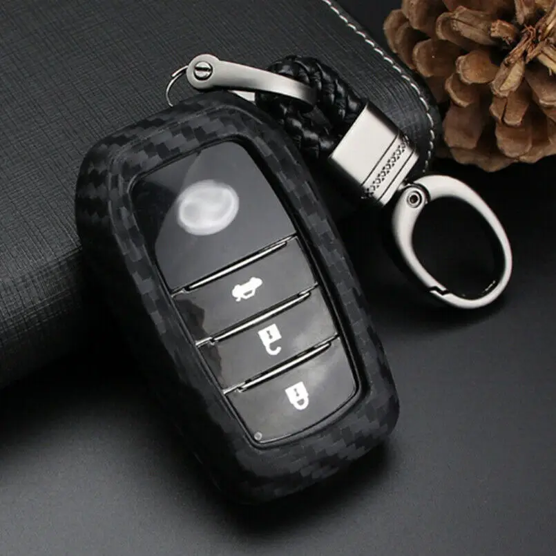 Чехол из углеродного волокна для дистанционного брелока с брелоком для Toyota Holder Camry Rav 4 Highlander
