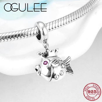 

Real 925 Sterling Silver Cute Corwn goldfish Pendant Beads Accessories Fit Original Pandora Charm Bracelet Female Jewelry making