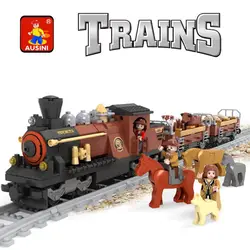 AUSINI28513 строительные блоки городской серии железнодорожные рельсы локомотив строительные модели наборы головоломки игрушки для детей