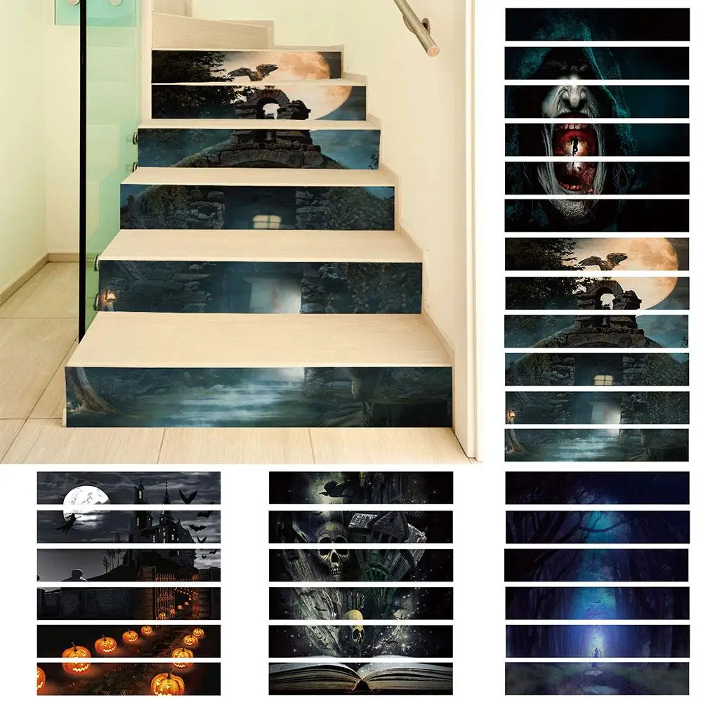 

6Pcs Halloween Pumpkin Castle Scary Spooky Stairs Step Wall Sticker Poster Decal