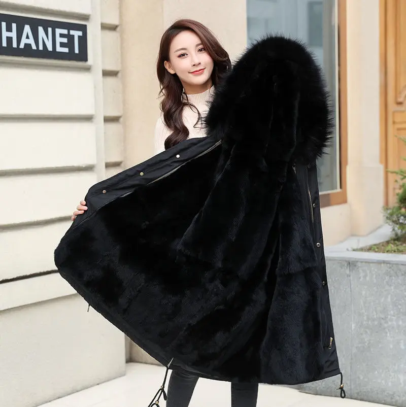 white puffer Large Real Fox Fur Collar 2019 Winter Jacket Women Long Outwear warm Female Down Coat Fur lining Parka Hooded Winter Coat Women long puffer coat womens