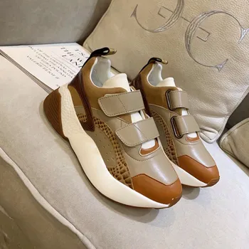 

2020ins super fire leather color matching platform shoes with Velcro thick-soled casual shoes women's increased sneakers