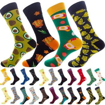 

Sale 4 pairs men socks combed cotton cartoon animal bird shark zebra corn Sea food geometric novelty funny socks